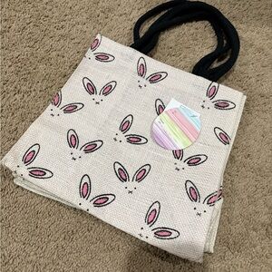 Bunny Print Tote Bag with Black Handles